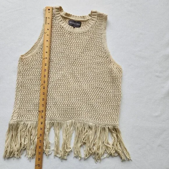 Michael Stars Crochet Fringe Knit Sleeveless Top Beige Soft Comfy Festival Boho - Picture 12 of 12